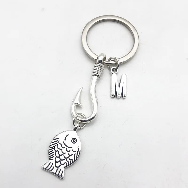 Mode 26 lettre hameçon pêcheur porte-clés passionné de pêche porte-clés pendentif porte-clés