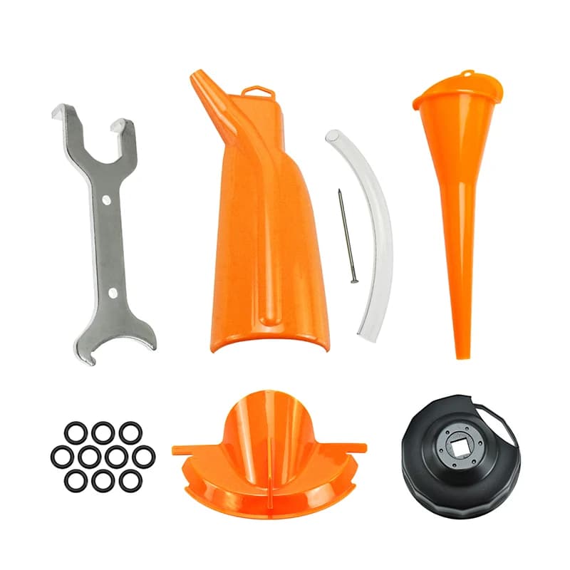 Entonnoir de remplissage d'huile pour boîtier principal + Entonnoir de filtre à huile + Clé pour bouchon de filtre + 10 joints toriques d'étanchéité + Clé pour amortisseur arrière Outil pour