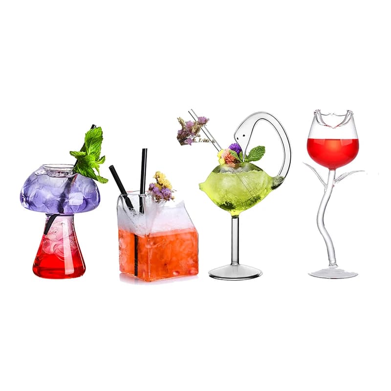 Verre à cocktail créatif - Verre à cocktail au design champignon/cygne/rose/poulpe/oiseau, tasse à boisson originale pour KTV, bar, soirée