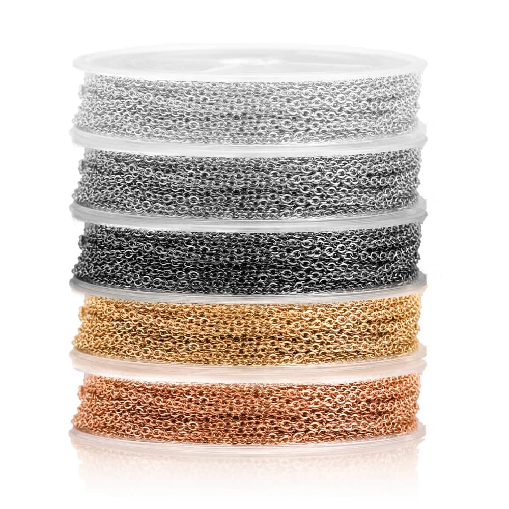 Rouleau de chaîne de câble aplatable en acier inoxydable, 10 m/rouleau, en vrac pour chaîne en argent et or Rose, 1mm 1.5mm 2mm 2.5mm, collier, matériaux de bijouterie à faire soi-même