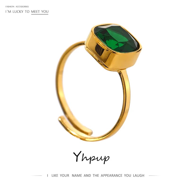 Yhpup – bague réglable en acier inoxydable pour femmes, bijoux de tempérament en verre et cristal, doigt de fiançailles en métal 18 K, cadeau Unique