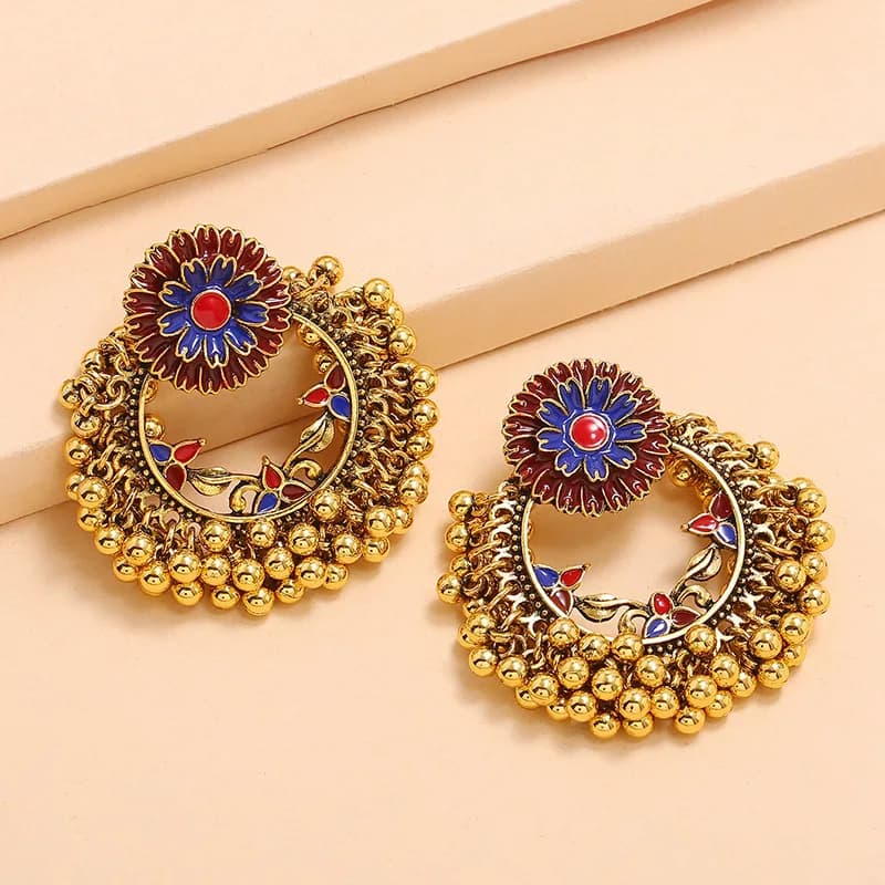Jhumka-Boucles d'oreilles pendantes indiennes pour femmes et filles, perles vintage, bijoux en or, perle esthétique, document Kolczyki Boho