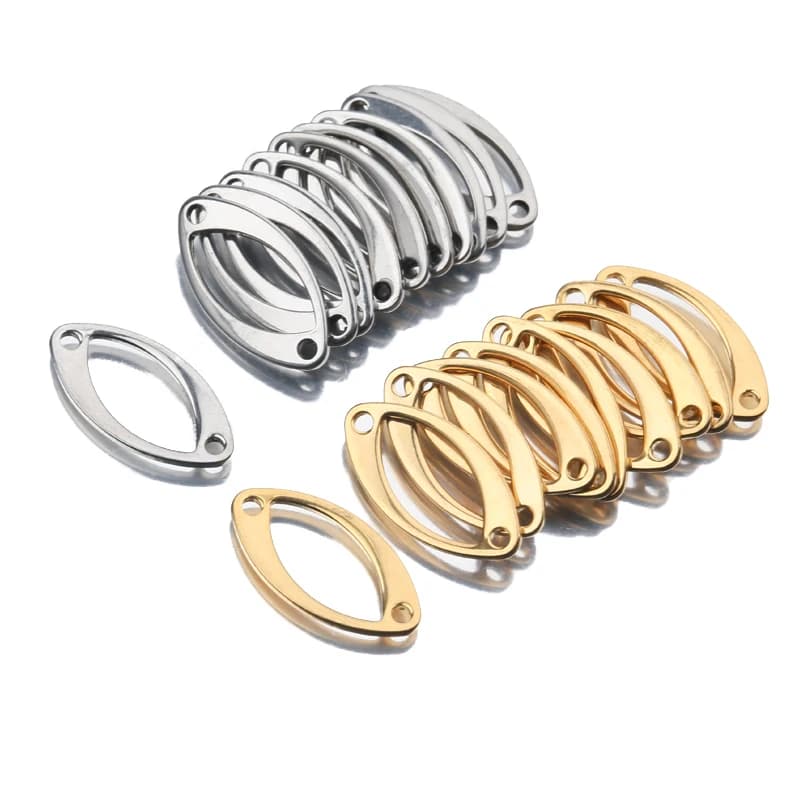 Pendentifs ovales en acier inoxydable plaqué or, 10 pièces/lot, accessoires de boucles d'oreilles, perles pour bijoux, bracelet, collier de direction