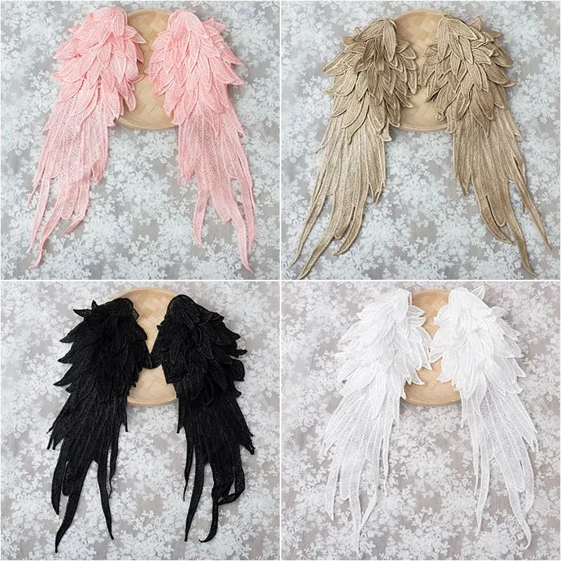 1 Paire d'ailes d'ange en tissu, appliques à coudre pour vêtements, badges, décorations pour mariage, fête, artisanat