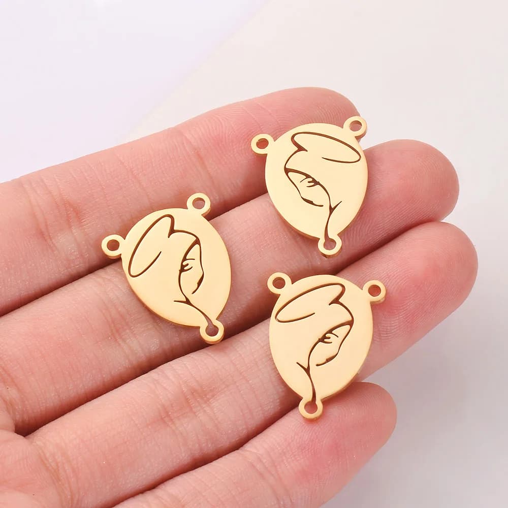 Breloques chrétiennes catholiques en acier inoxydable doré pour bijoux, vierge Marie, connecteurs à trois trous, accessoires de direction, 5 pièces par lot