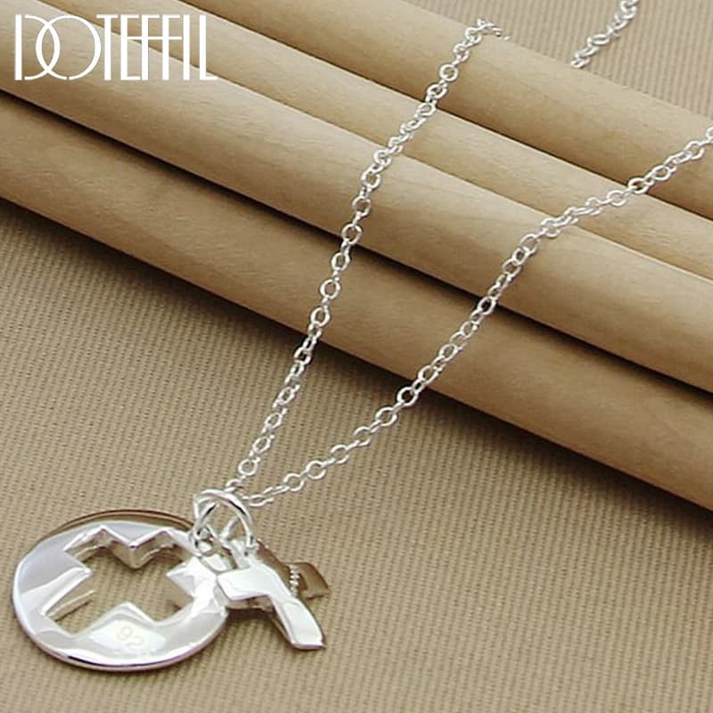DOTEFFIL 925 en argent Sterling rond croix pendentif collier 18 pouces chaîne pour les femmes de mariage fiançailles fête bijoux