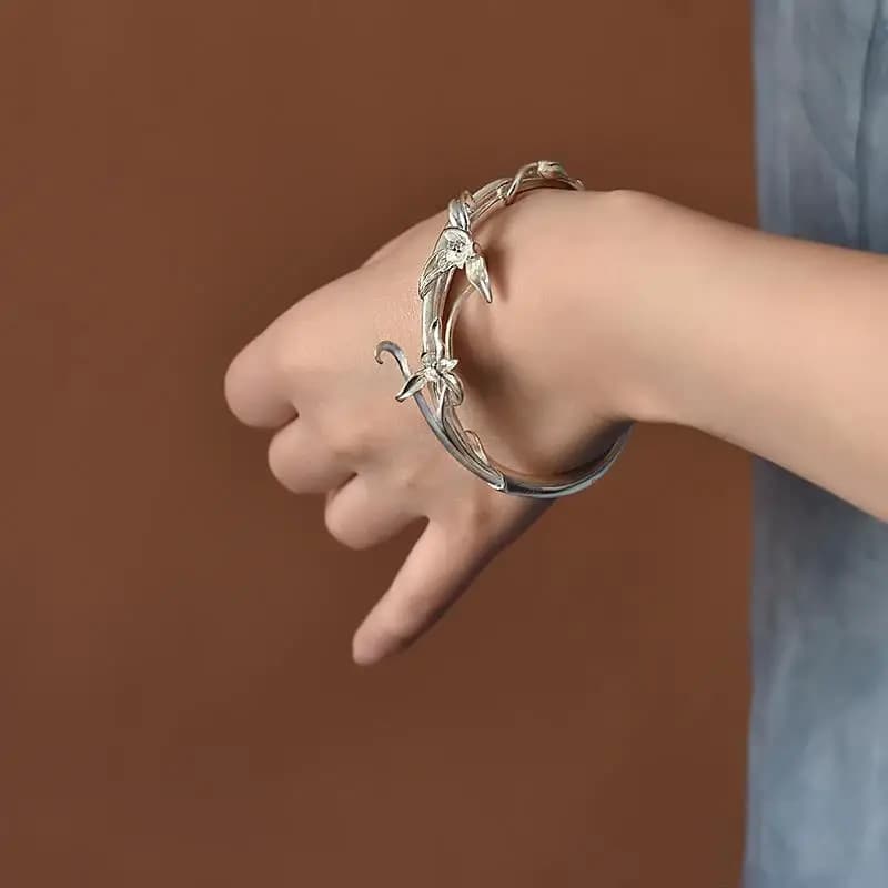 Bracelet orchidée en argent regardé sculpté fait à la main pour dames, bijoux exquis, style ethnique, froid, original, designer, nouveau