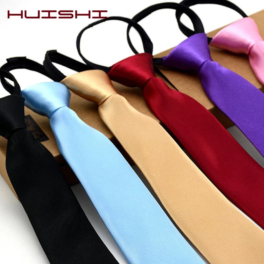Cravate à fermeture éclair de couleur unie en Satin de Polyester pour hommes et femmes, cadeau de mariage, cravate populaire, robe de soirée, accessoires pour hommes