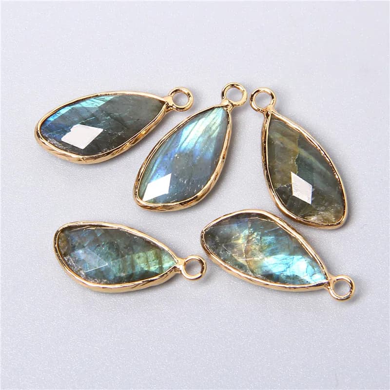 Pendentif à breloque en pierre d'améthystes, Quartz Rose clair, Labradorite, pour colliers, boucles d'oreilles, accessoires de fabrication de bijoux, 2 pièces