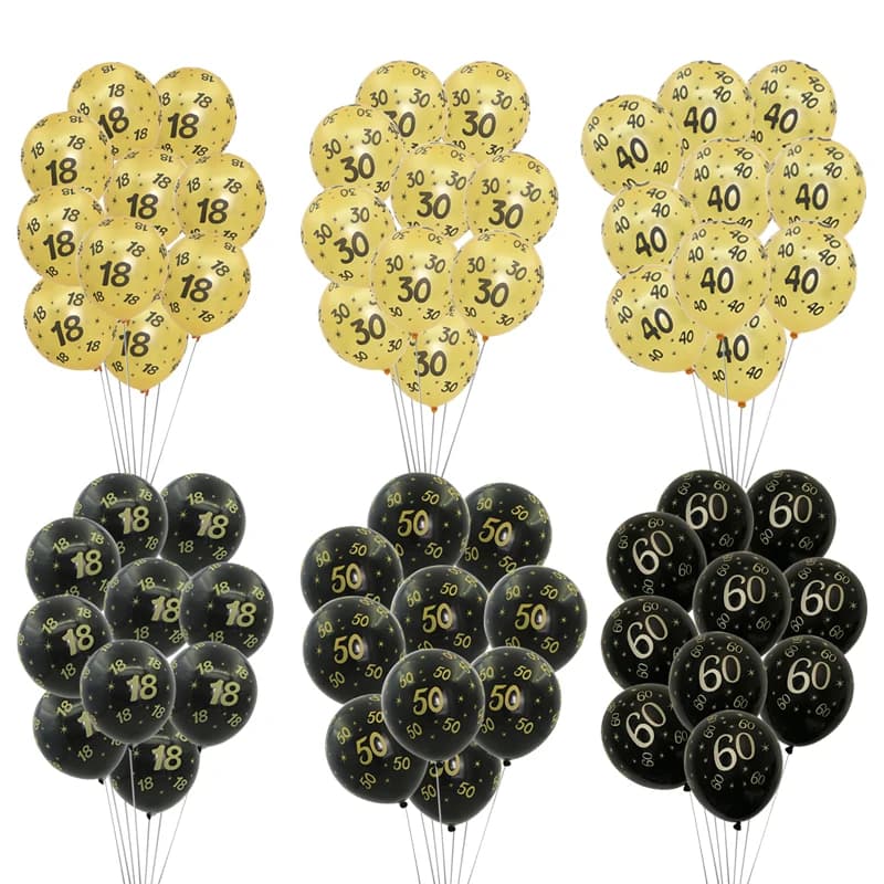 10 pièces or noir 18 30 40 50 60 ans ballons en Latex joyeux anniversaire fête décor anniversaire adulte 30th 40th 50th 60th Supplie
