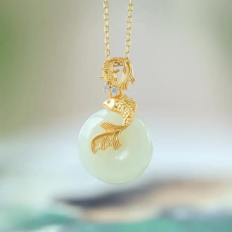 Collier en argent avec pendentif en jade naturel pour dames, lumière rétro, bijoux de luxe, Hetian Koi, original, designer, nouveau