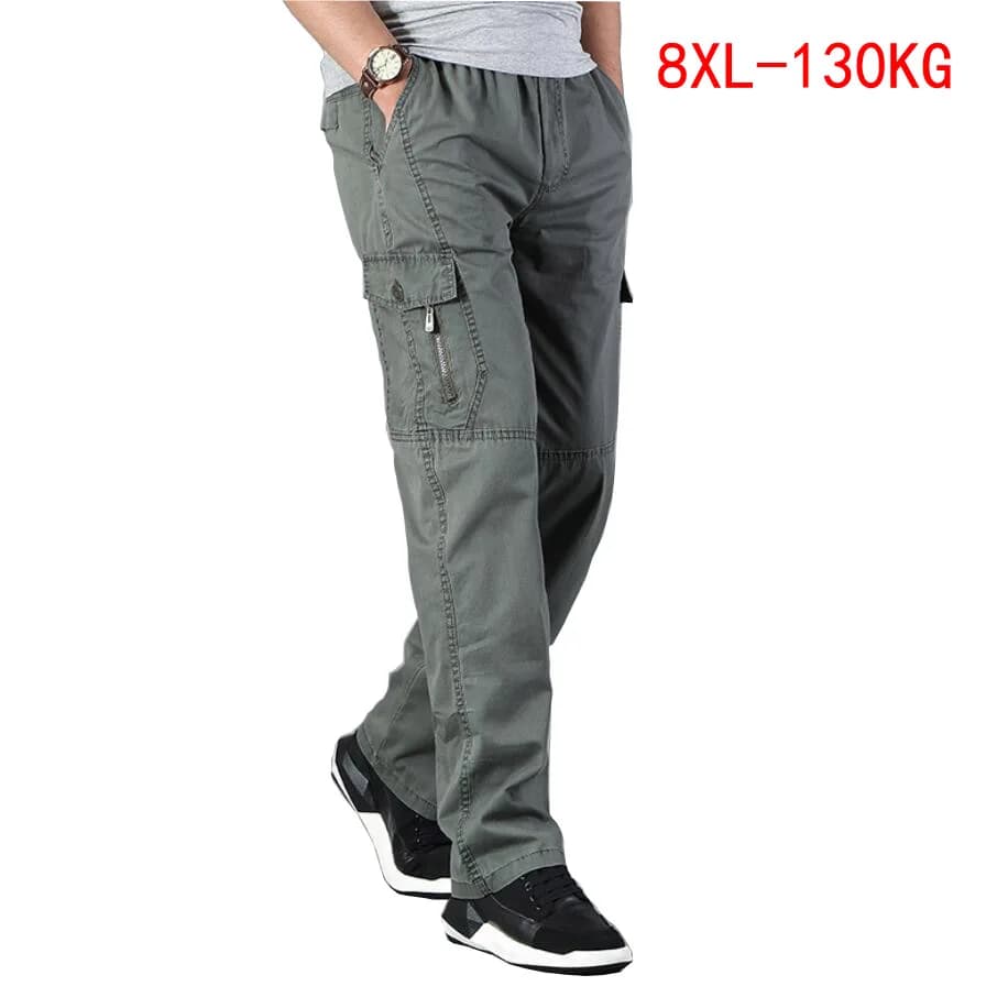 8XL 130KG hommes Cargo pantalon Stretch pantalon droit automne kaki grande taille grande poche militaire Safari pantalons décontractés