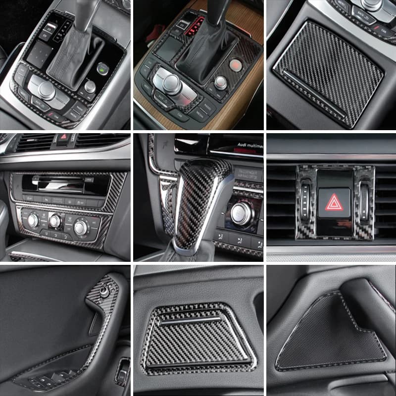 Autocollant de couverture d'accoudoir de porte en Fiber de carbone, pour Audi A6 A7 C7, changement de vitesse intérieur de voiture, panneau CD de climatisation, accessoires automobiles