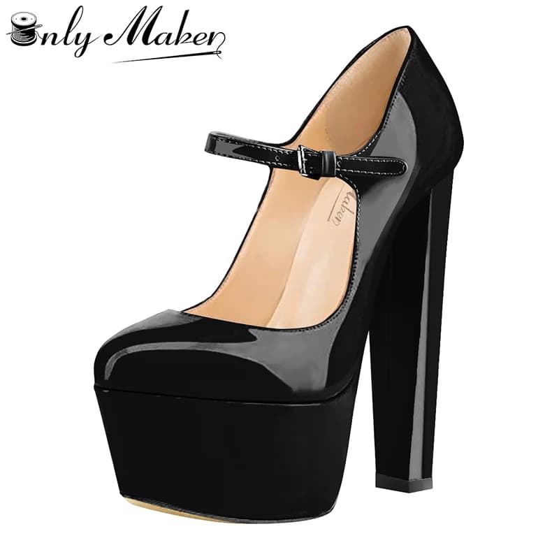 DALTolmaker-Escarpins à plateforme pour femmes, talons Mary Janes, sangle ondulée, sangle de rinçage, escarpins noirs, mode