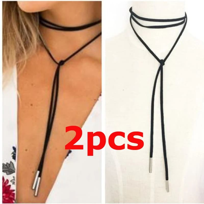 Collier ras du cou tendance en cuir noir pour femmes, 2 pièces/lot, bande de velours, bijoux de fête, accessoires de cou