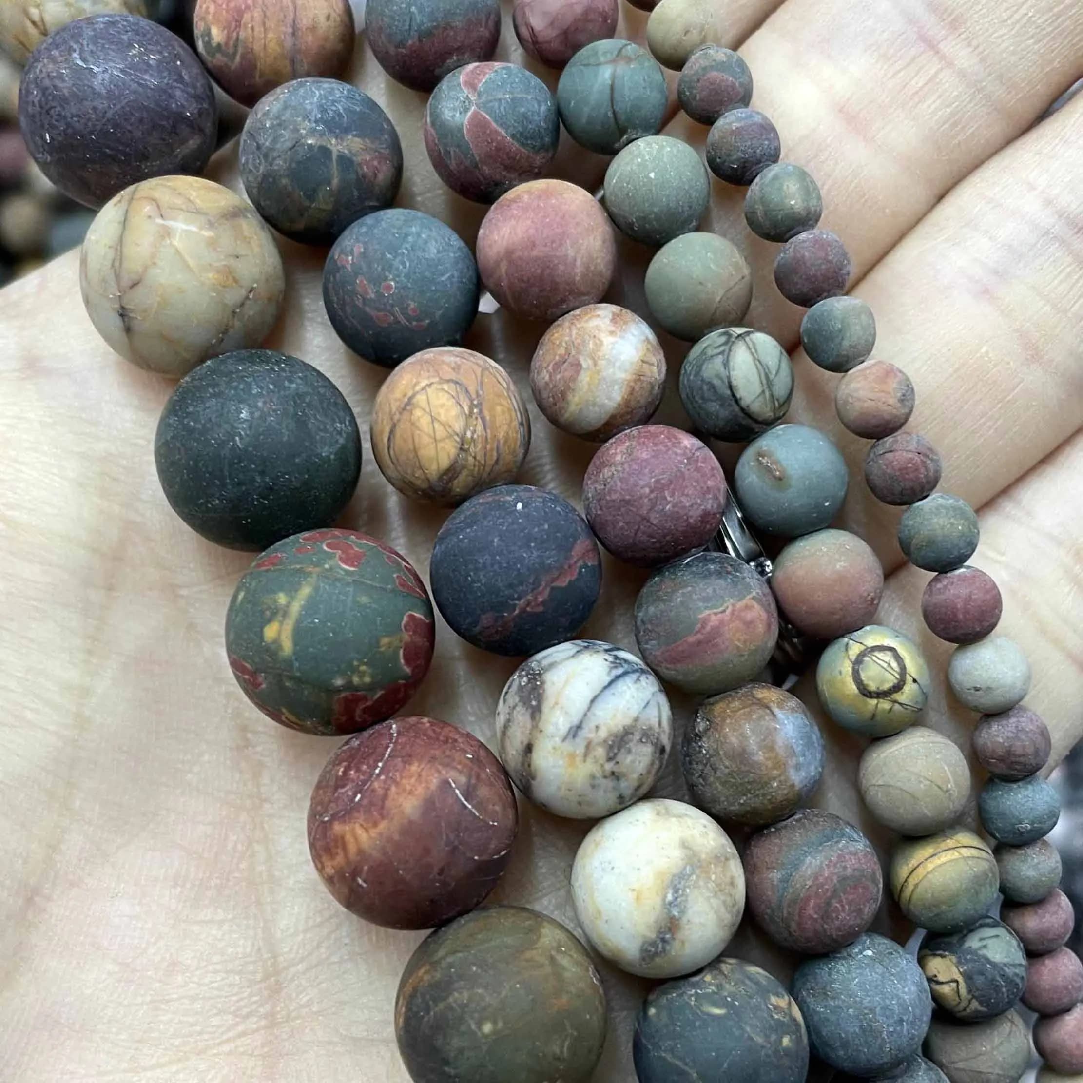 Perles Rondes en Pierre DhydrPolish de 4/6/8/10/12mm, 256 Pierres Naturelles de Style Picasso Colorées, Accessoires pour la Fabrication de Bijoux
