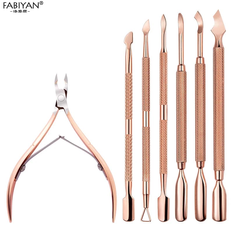 Ensemble de manucure à double tête en acier inoxydable, pousseur de peau à fréquence, ciseaux, or rose, gel UV, enlever, 2 pièces, 4 pièces, ensemble