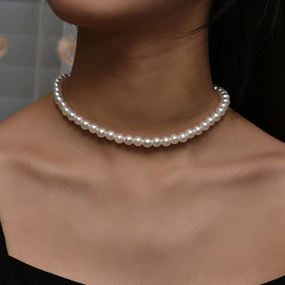 YWZIXLN 2021 tendance bijoux élégants mariage grand collier de perles pour les femmes mode blanc Imitation perle collier ras du cou N0179