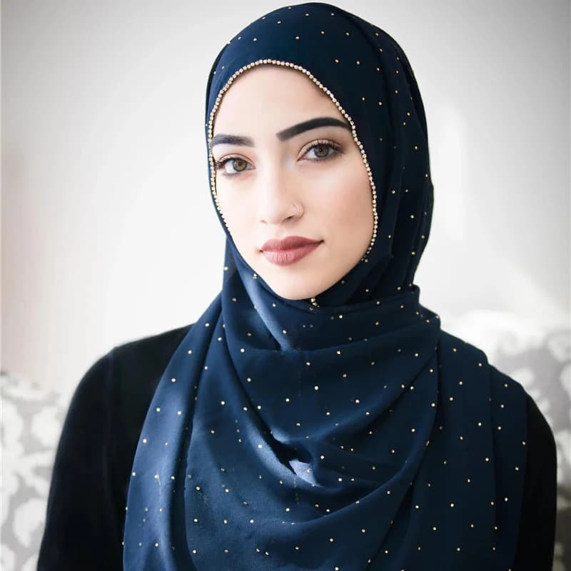 Lain perle bulle en mousseline de soie diamant strass châle écharpe de haute qualité miroitant perles bandeau enveloppement Foulard musulman Hijab Sjaal