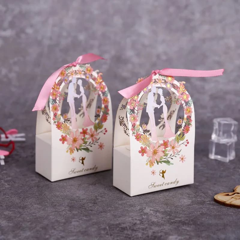 Boîtes cadeaux en papier floral, boîte à bonbons sucrés, sacs d'emballage de chocolat, faveurs de marié de mariée, décor de mariage, 10 pièces, 20 pièces, 50 pièces