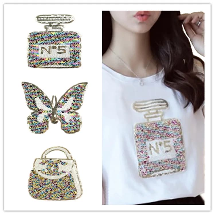Autocollants en tissu à motifs de broderie à paillettes, 2 pièces, accessoires de broderie cousus à la main, décoration de vêtements, autocollants en tissu à trous, DIY bricolage