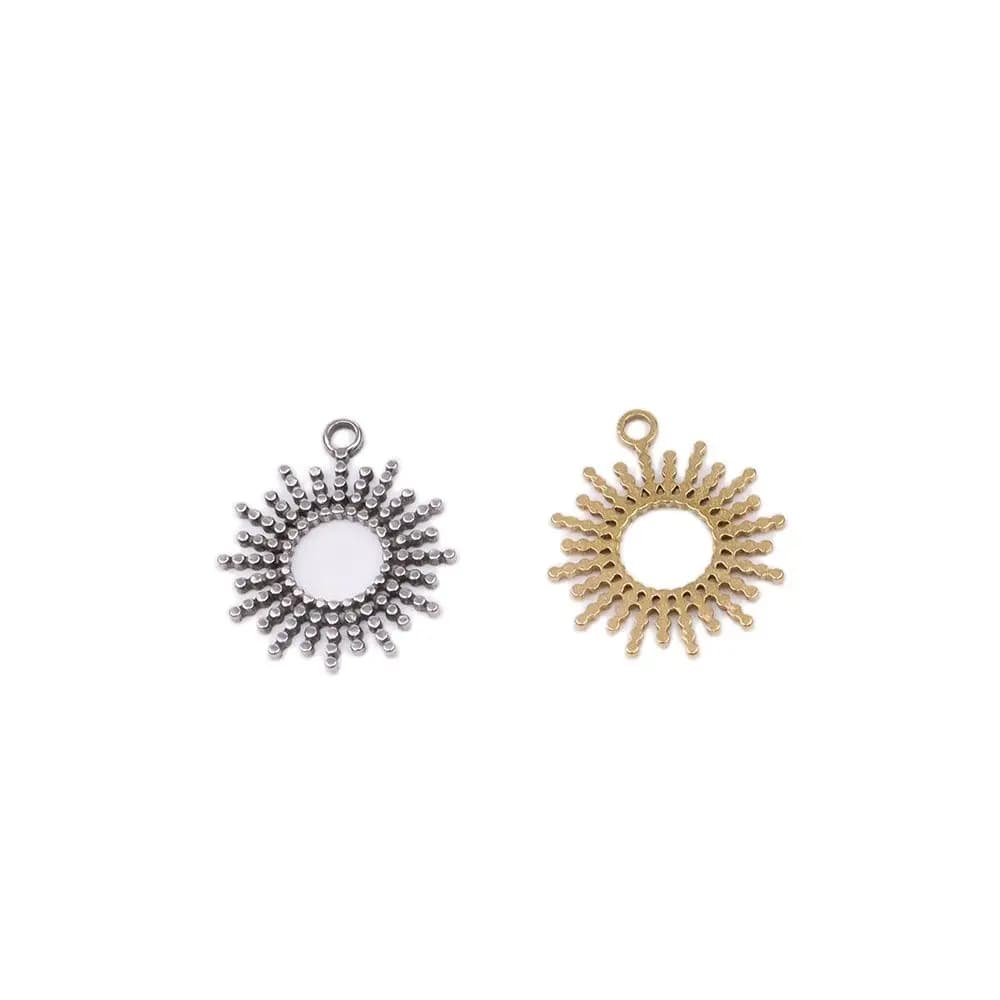 Breloques de soleil rondes en acier inoxydable, pendentif bricolage, collier, boucles d'oreilles, bracelets, inaltérable, sans tour, 5 pièces, 15mm, vente en gros