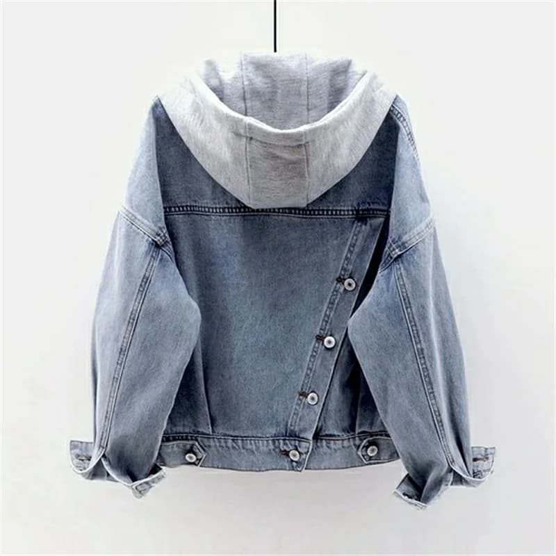 Veste en jean à capuche multi-poches pour femme, haut polyvalent, manches longues, court, étudiant, coréen, automne, hiver