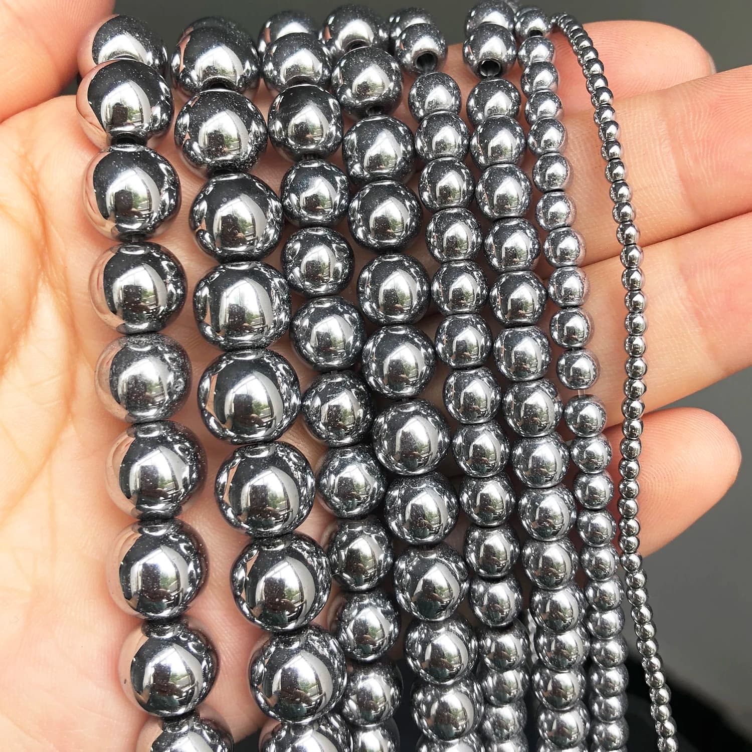 Pierre d'hématite couleur argent, perles rondes naturelles amples pour la fabrication de bijoux, accessoires de Bracelet et d'oreilles 15 ''2 3 4 6 8 10 12mm