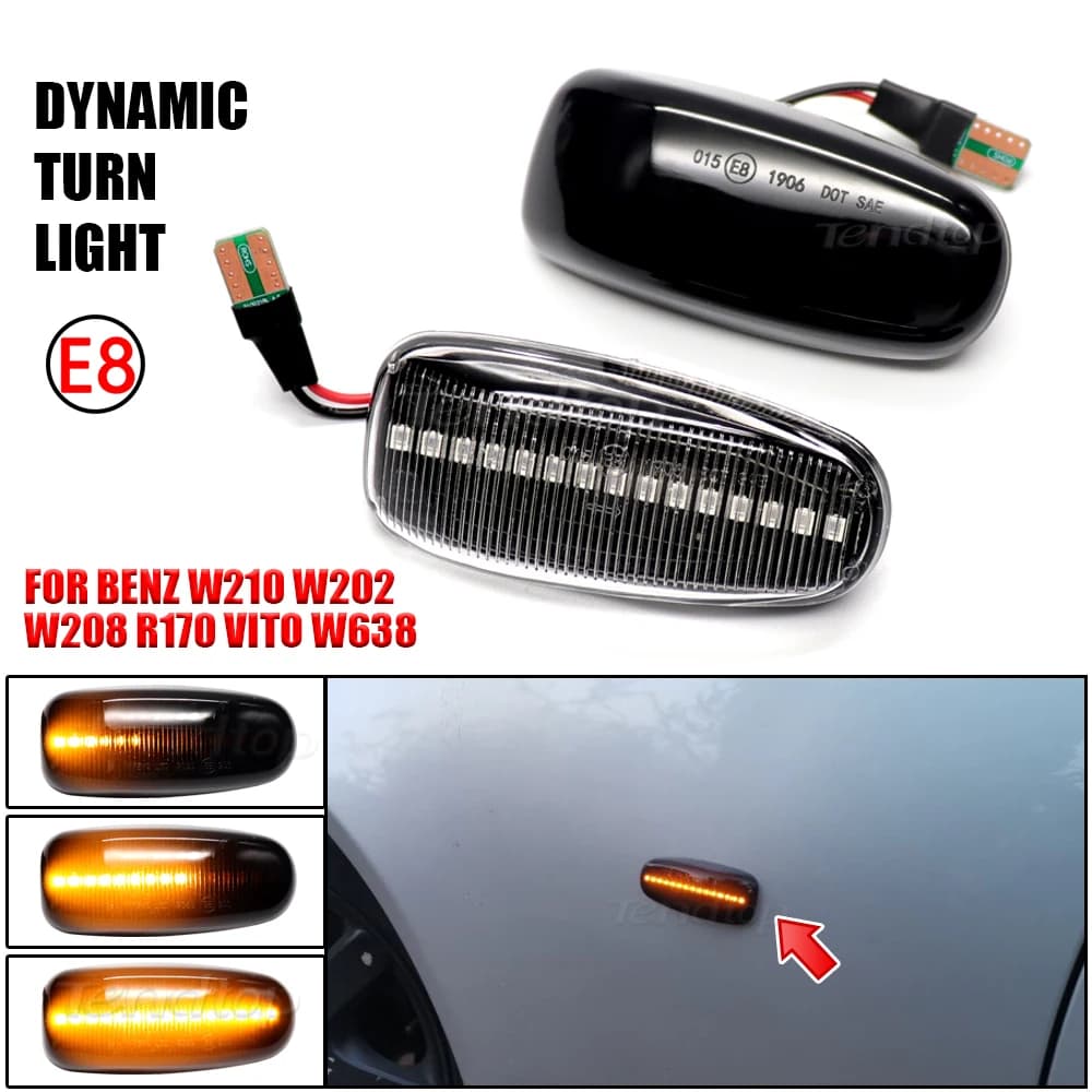 Clignotant LED dynamique, répétiteur de signal latéral, lampe indicatrice pour Mercedes-Benz Classe E W210 Classe C W202 W208