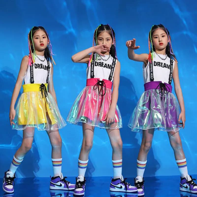 Costumes de danse jazz pour filles, tenues Hip Hop, vêtements de performance de pom-pom girl, robe de phtaline de rue trempée, vêtements de scène modernes pour enfants