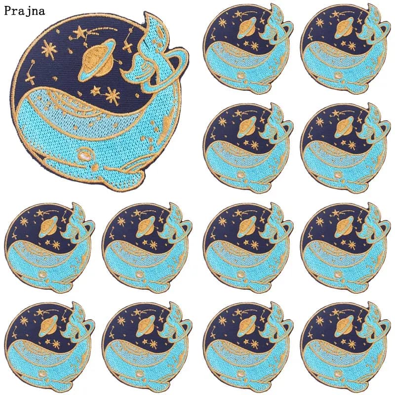Prajna – patchs ronds pour vêtements, 10 pièces, autocollants brodés en baleine, Badges de dessin animé, DIY bricolage