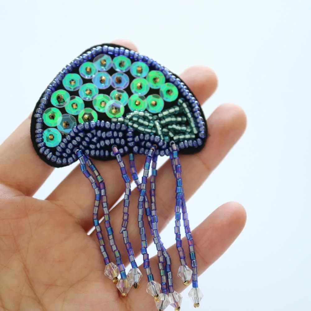 Patchs de méduse bleus à la mode, 1 pièce, patchs perlés en strass pour vêtements, appliques brodées à coudre soi-même