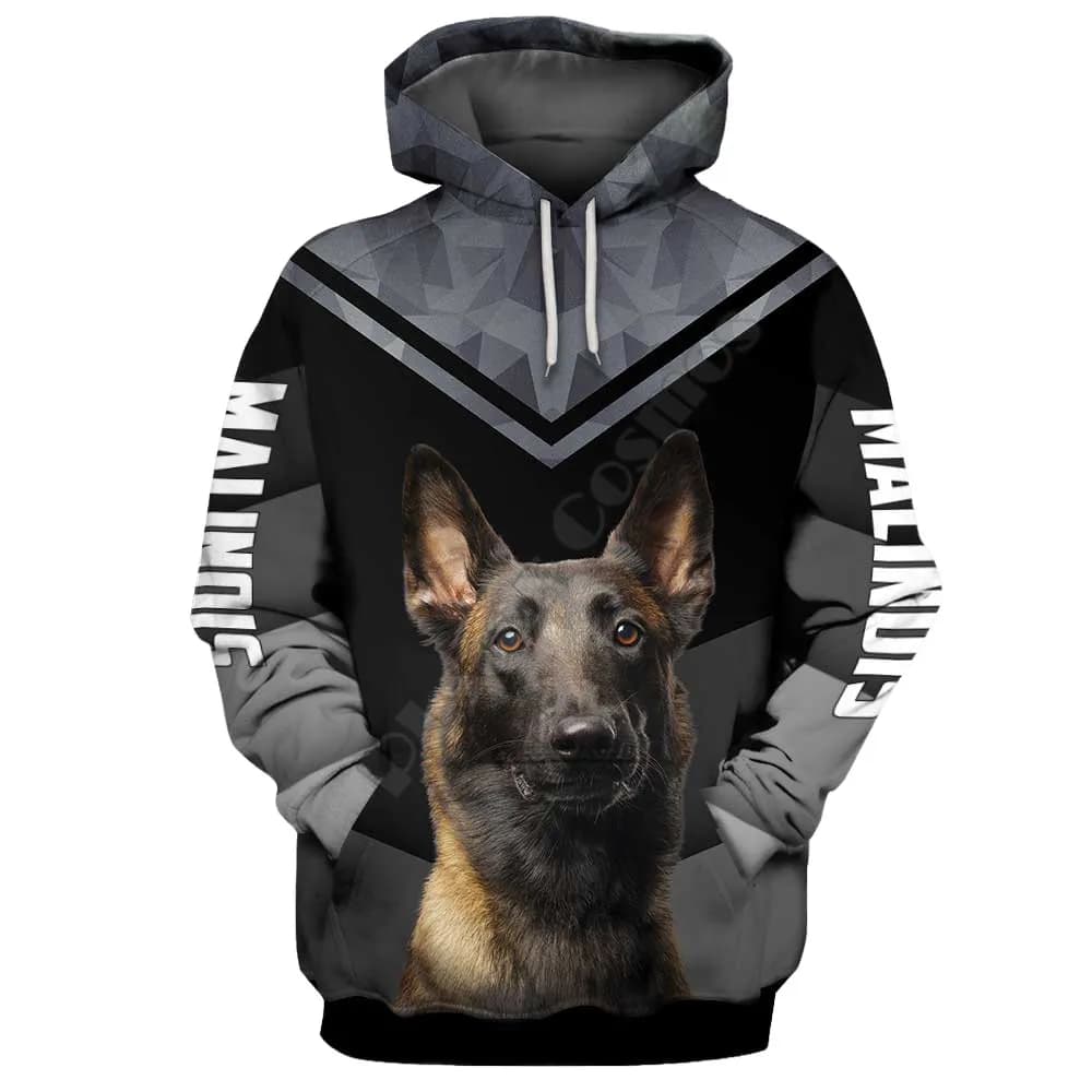 Malinois-Pull à capuche imprimé 3D pour hommes et femmes, Animal drôle, PVD, Mode Cosplay, Pull en déclin, 02
