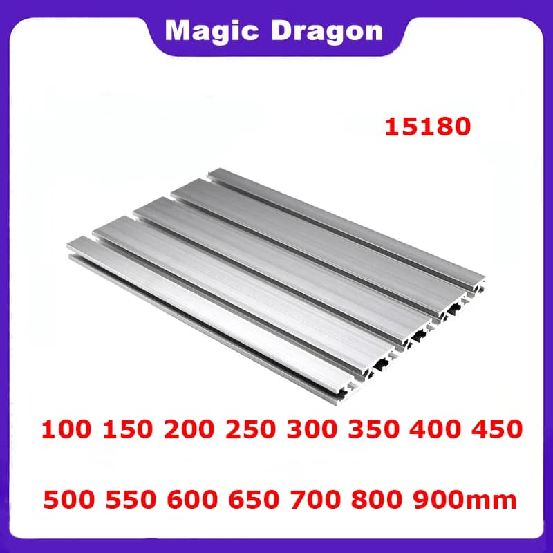 Rail linéaire anodisé pour bricolage d'imprimante 3D CNC, pièces d'extrusion de profil en aluminium 15180, longueur d'établi 100, 500/600-1000mm, 1PC