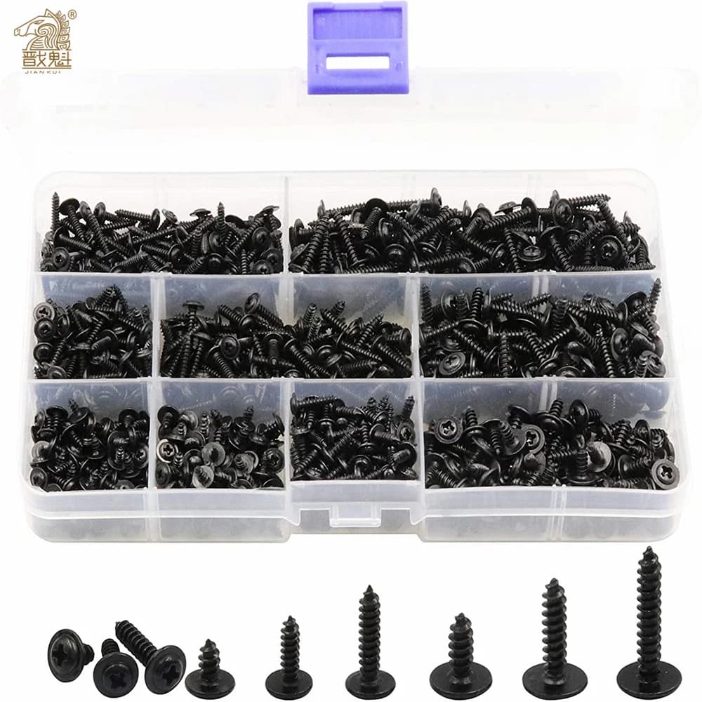 900 pièces M2.3 M2.6 M3 matériel vis noire PWA croix tête ronde avec coussin vis autotaraudeuse tête cylindrique
