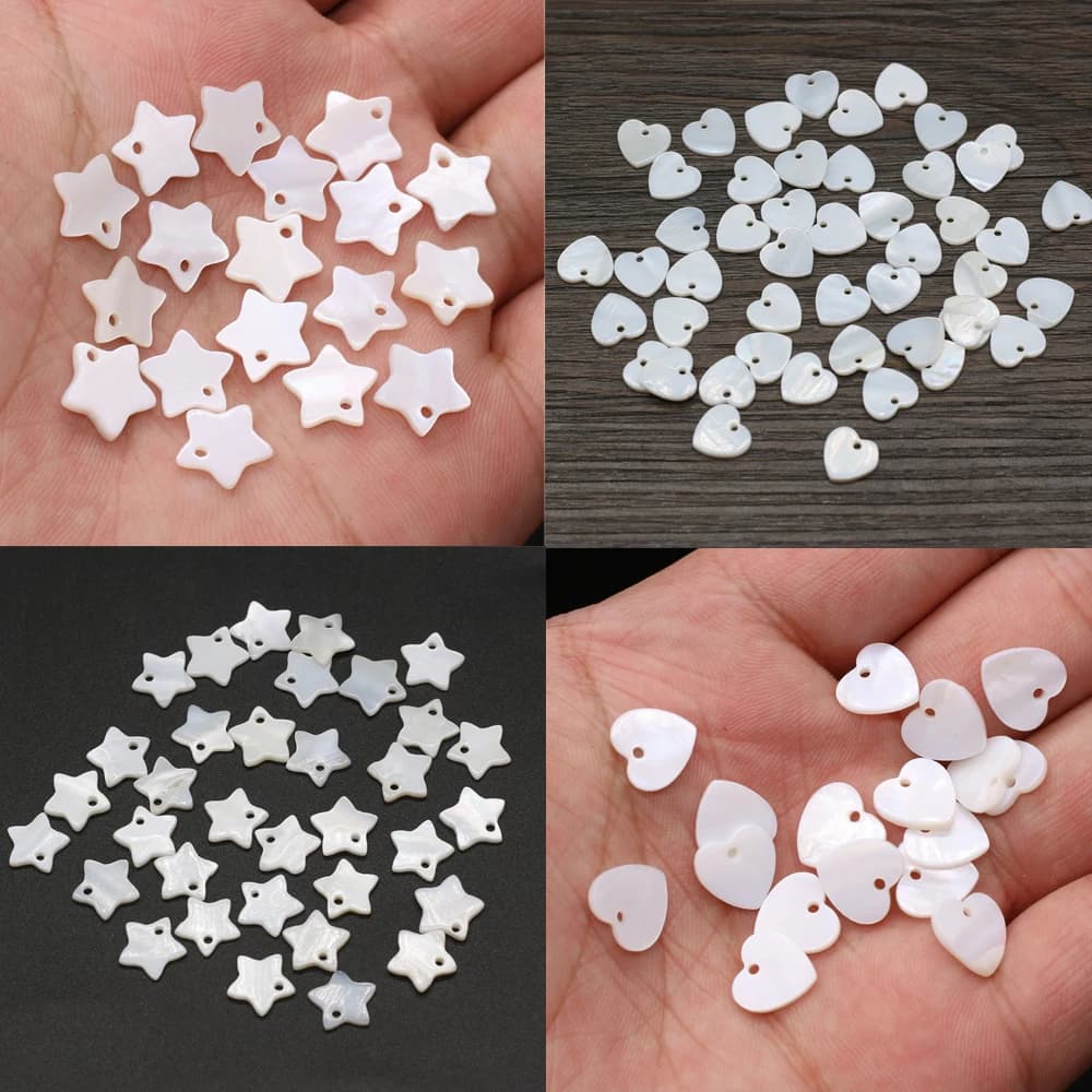 20 pièces 10/12mm blanc étoile coeurs nacre coquille breloques coquille naturelle perles pendentif pour bricolage boucle d'oreille Bracelet fabrication de bijoux