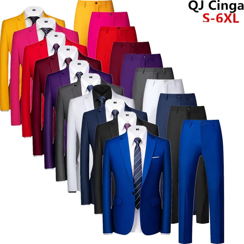 2026 Nouveau costume bleu royal pour hommes 2 pièces, manteau et pantalon blazer formel pour fête de mariage, taille asiatique M-6XL, ensembles noirs gris rouges.