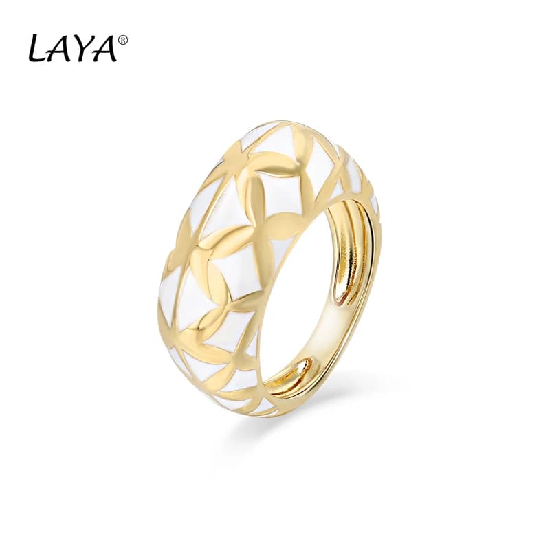 LAYA 925 en argent Sterling mode Simple solide géométrie conception couleur émail bague pour les fêtes des femmes de haute qualité classique bijoux