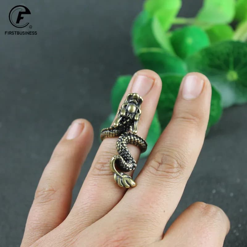 Bague ouverte Vintage Dragon en cuivre pour hommes, rétro, personnalité rétro, Index dominateur, cadeaux de fête pour étudiants garçons