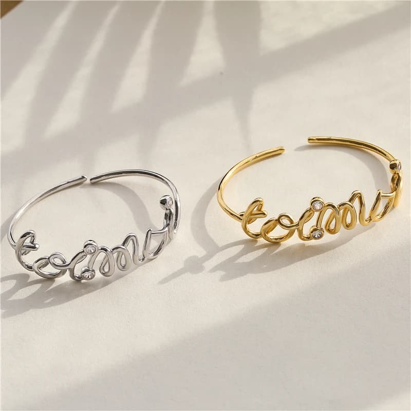 HECHENG-TOI MOI Letter Open Cuff Bracelet pour femme, Toi et Moi Bangle, Bijoux fantaisie, Vente en gros, Accessoires