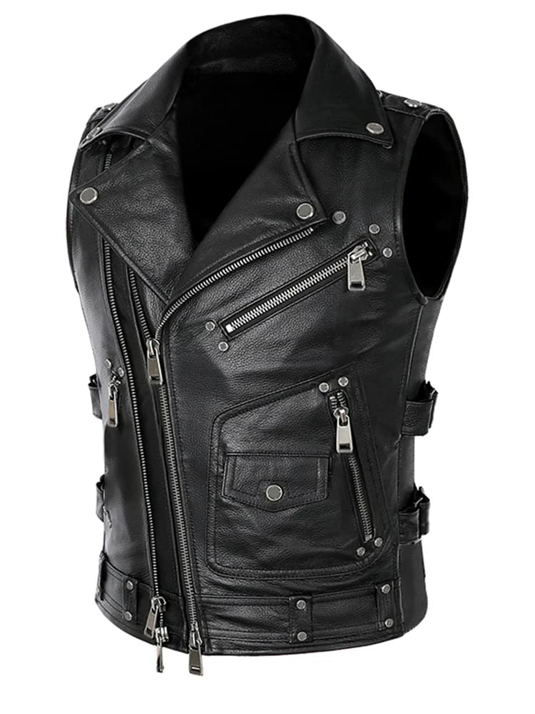 Mauroicardi-Blouson de motard en similicuir PU noir, avec poches et fermeture éclair, grande taille, pour l'automne