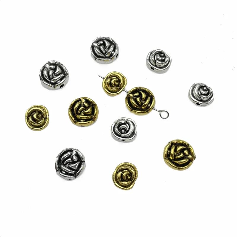 25 pièces 8mm-10mm trou droit Rose fleur bricolage Bracelet fait à la main pièce de connexion vente en gros bijoux accessoires