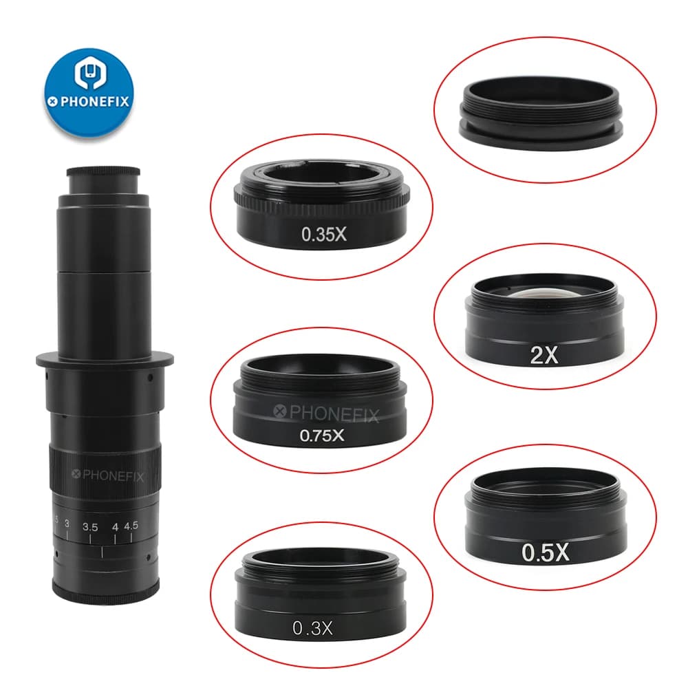 Objectif auxiliaire Barlow en verre 42 mm 0,7x 0,5x 2,0x pour caméra de microscope vidéo industriel à objectif C-MOUNT 10A 180X 300X