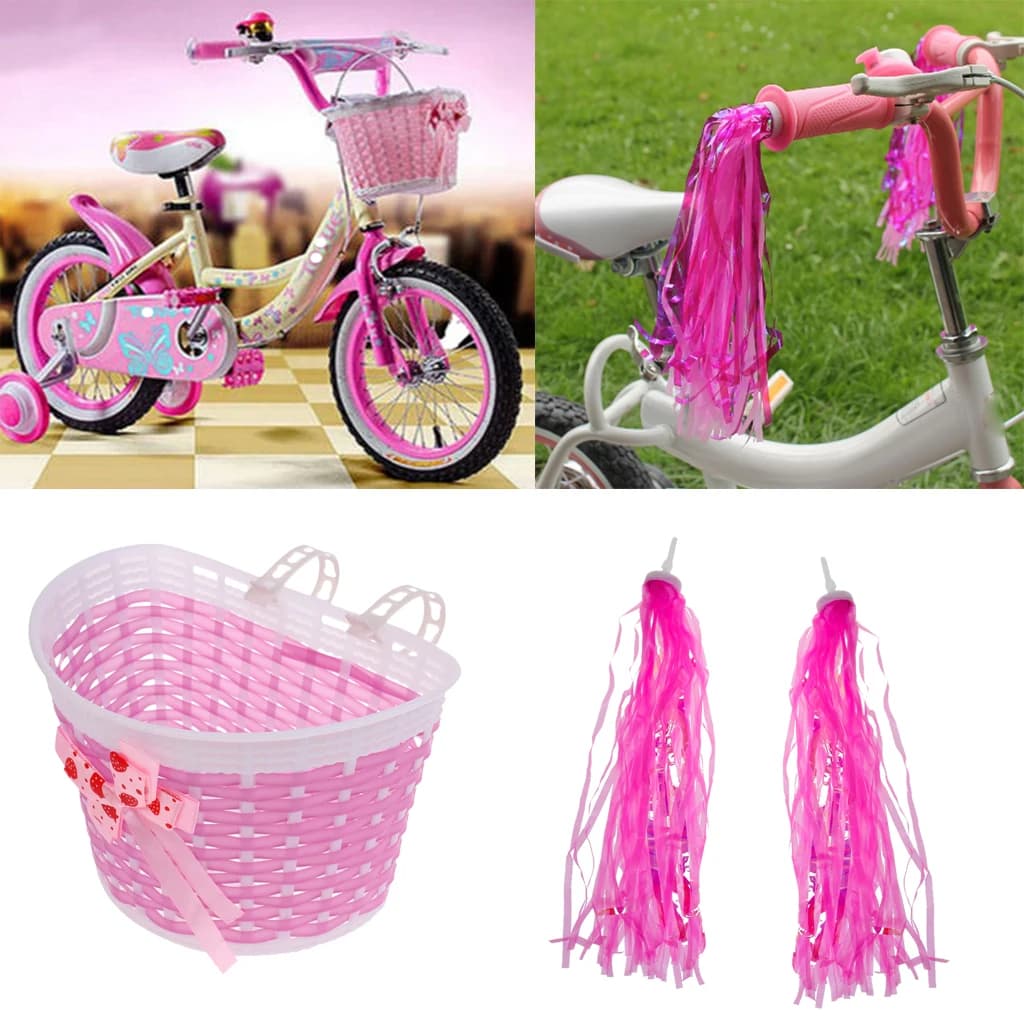 Boîte de panier avant de vélo pour enfants, poignée de guidon, banderole à pampilles, fille, enfant