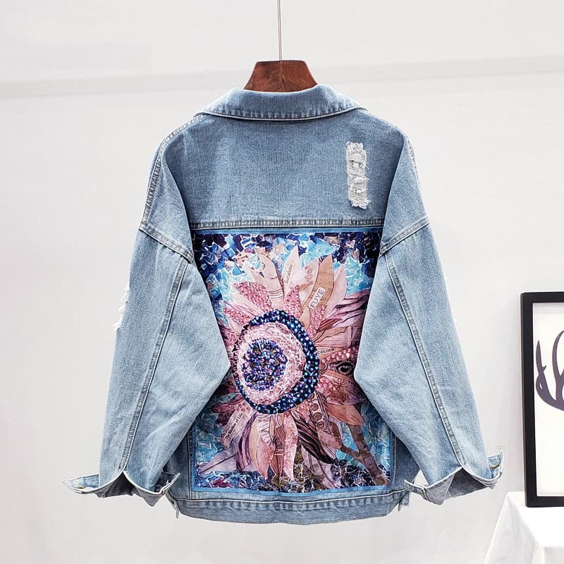 Veste en Denim pour femmes, manteau avec trous de diamants, broderie florale, style Cowboy décontracté, vêtements d'extérieur, printemps automne
