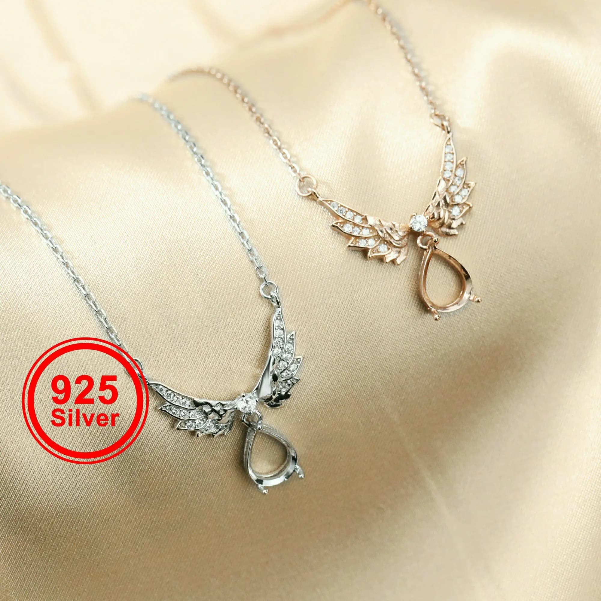 Pendentif en forme d'aile d'ange plaqué or Rose, 1 pièce, 7x9MM, plateau à breloques en argent Sterling 925 massif 1431063