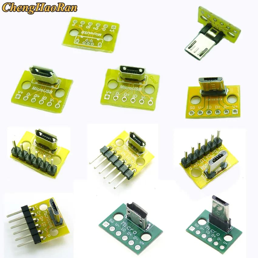 Connecteur de tête Vertical USB MicroUSB Micro USB Type C femelle mâle, adaptateur de convertisseur PCB, carte de Test de dérivation verticale à 180 degrés