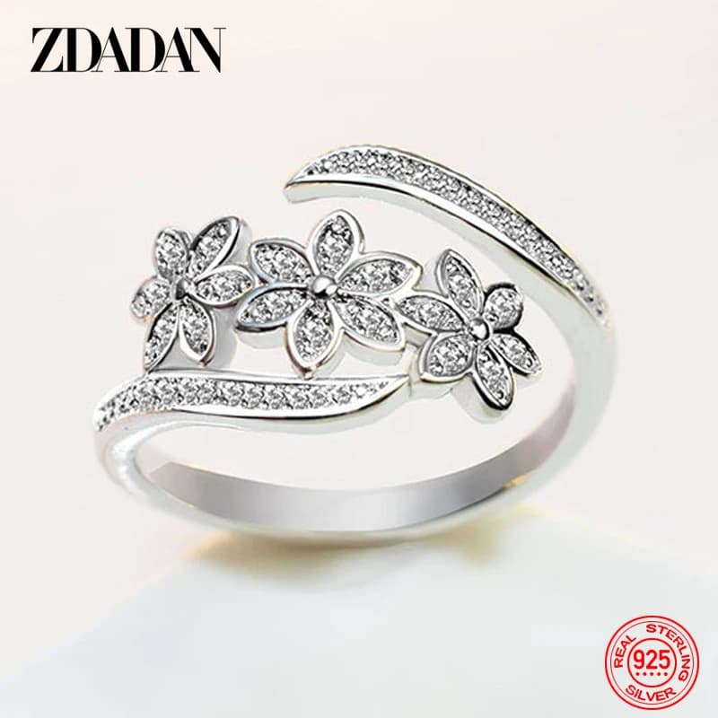 ZDADAN 925 en argent Sterling mode réglable ouvert CZ fleurs anneau pour les femmes tempérament bijoux accessoires cadeau