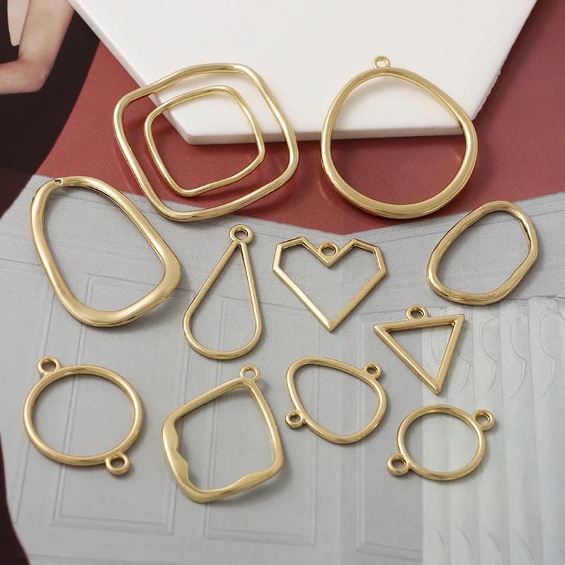 Breloques pendantes en or mat pour bijoux à bricoler soi-même, coeur d'amour, goutte d'eau, rond, collier, connecteurs de boucles d'oreilles, document, exécutif, 10 pièces