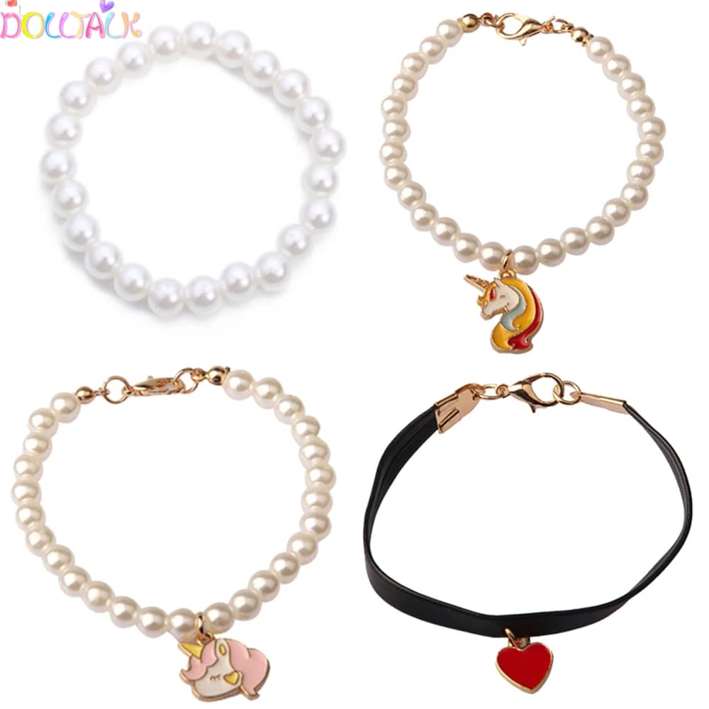 Collier de poupée américaine 17,18 pouces, accessoires en forme de cœur, en perles artificielles, 43cm, nouveau bébé russe, DIY, BJD